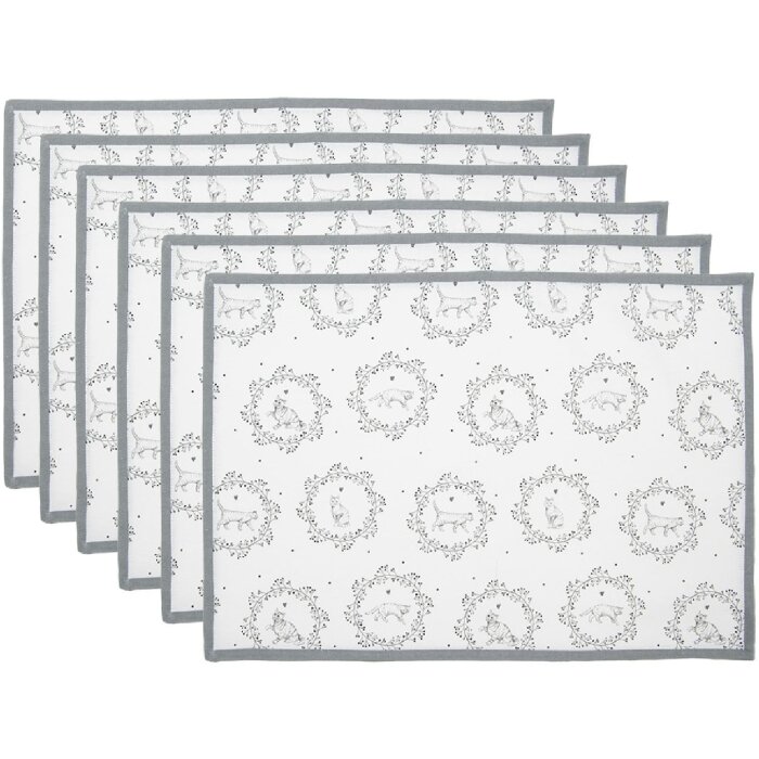 Clayre & Eef LGC40 Placemat set of 6 white/grey country house 48x33 cm