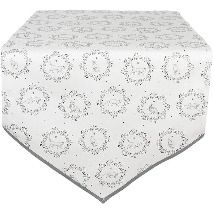 Clayre&Eef LGC65 Table runner animal pattern 50x160 white-grey