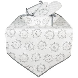 Clayre&Eef LGC65 Table runner animal pattern 50x160 white-grey