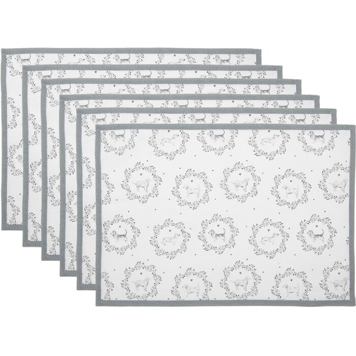 Clayre & Eef LGD40 Placemat White/Grey Horse Motif 48x33 cm Set of 6