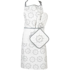 Clayre & Eef LGD41 Kitchen Apron Dog Print White Grey 70x85cm