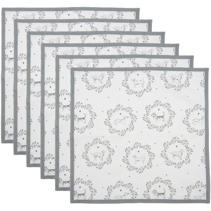 Clayre & Eef LGD43 cloth napkins white/grey motif 40x40cm set of 6