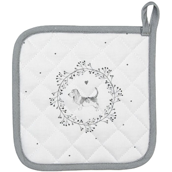 Clayre & Eef LGD45 Potholder dog motif white/grey 20x20cm