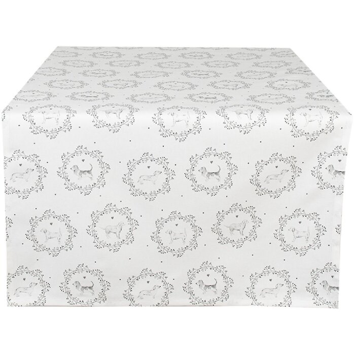 Clayre & Eef LGD64 Table runner dog motif 50x140cm White Grey