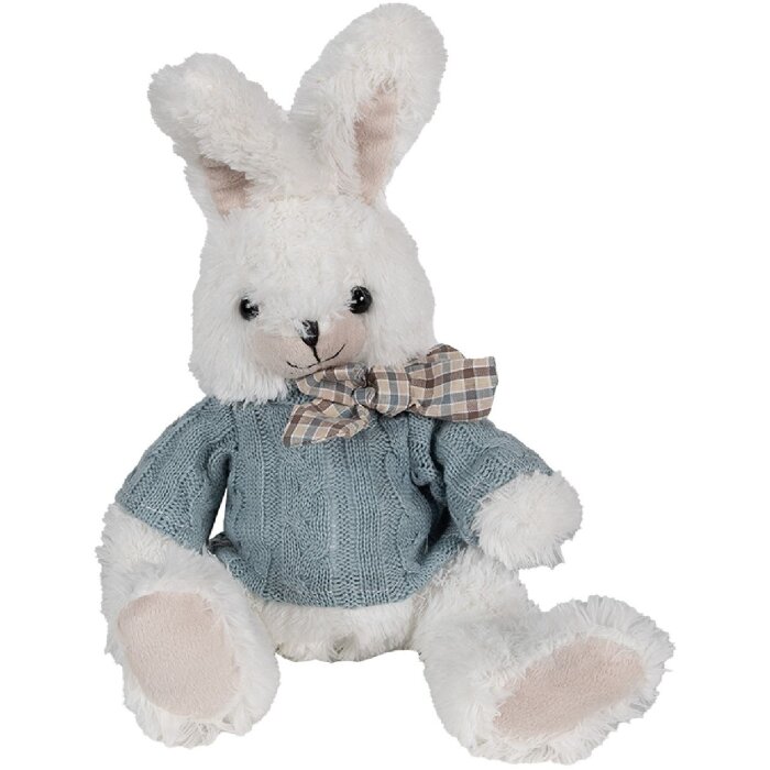 Clayre & Eef TW0601 Cuddly Rabbit White Blue 22cm