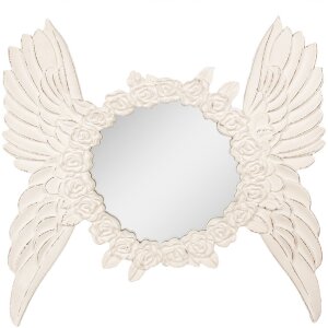 Clayre & Eef Wall Mirror Round Beige Wings &...