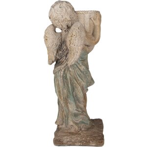 Clayre & Eef 5MG0041 Decorative Angel Stone Statue Beige-Blue 24x27x58 cm