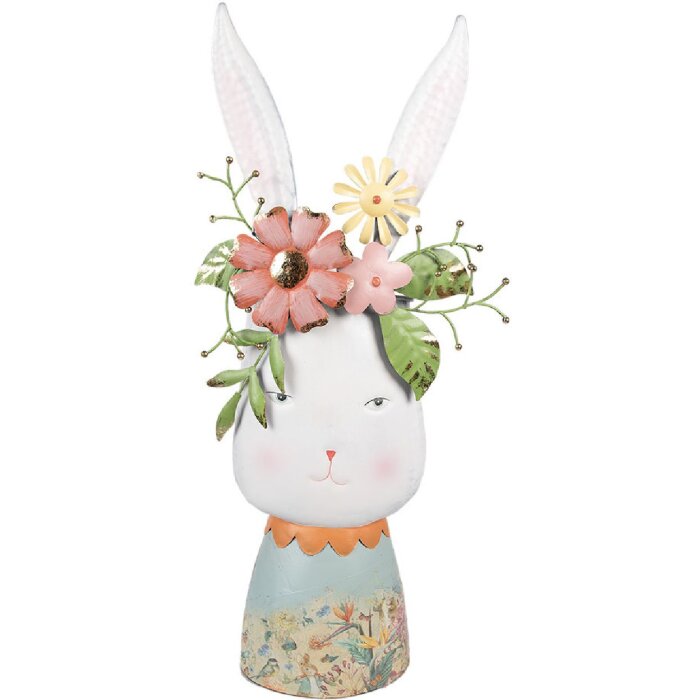 Clayre & Eef 5Y1213 Decorative Bunny with Flowers White Coloured 29x19x62 cm