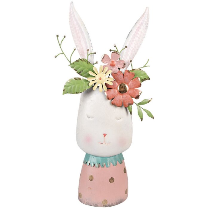 Clayre & Eef 5Y1214 Flower Pot Rabbit Pink Turquoise 29x19x62 cm