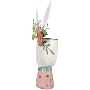 Clayre & Eef 5Y1214 Flower Pot Rabbit Pink Turquoise 29x19x62 cm