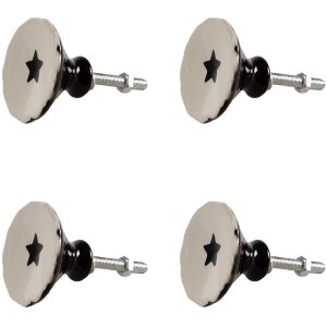 Clayre & Eef 65288 Door knob star motif white black Ø4x3/6 cm