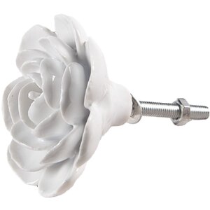 Clayre & Eef 65306 Door knob ceramic white flower...