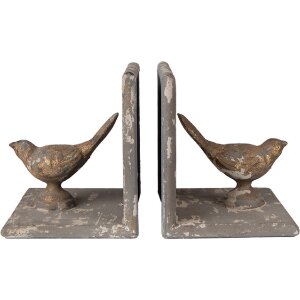 Clayre & Eef 65381 Bookend Birds Grey (2) 26x15x16 cm