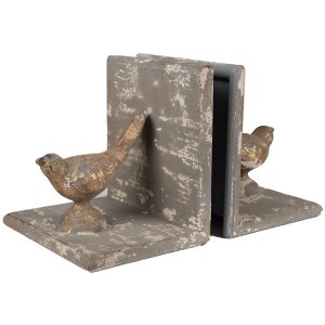 Clayre & Eef 65381 Bookend Birds Grey (2) 26x15x16 cm