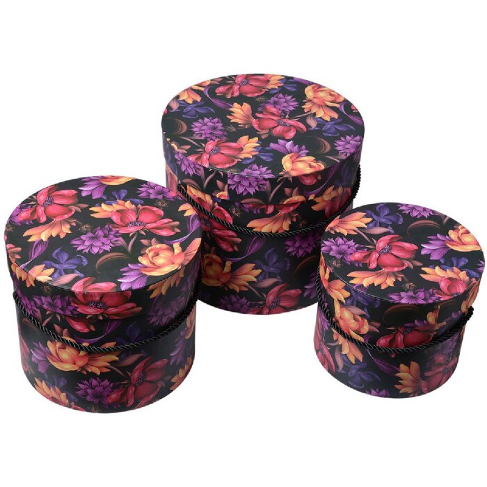 Clayre & Eef 65457 Hat box set 3 pieces flower pattern Ø 23/20/17 cm