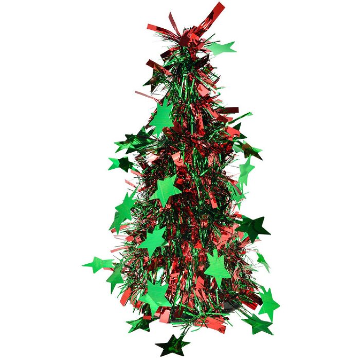 Clayre & Eef 65539S Decoration Christmas tree Ø 12x25 cm green red glossy