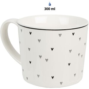 Clayre & Eef 6CEMU0144 Mug white with black hearts 12x8x7 cm 275 ml