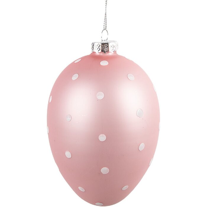 Clayre & Eef 6GL4469 Decorative egg pink with white dots Ø 10x16 cm