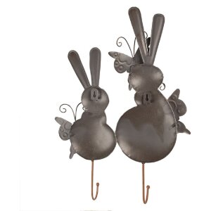 Clayre & Eef 6Y5600 Wall Hook Rabbit White Grey 35x6x47 cm