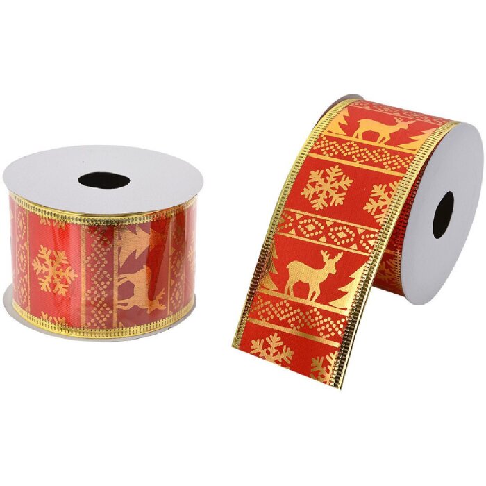 Clayre & Eef LI0123 Ribbon Red Gold Coloured 5 cm x 2.7 m