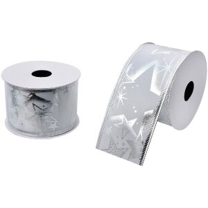 Clayre & Eef LI0125 Ribbon White Silver coloured 5 cm...