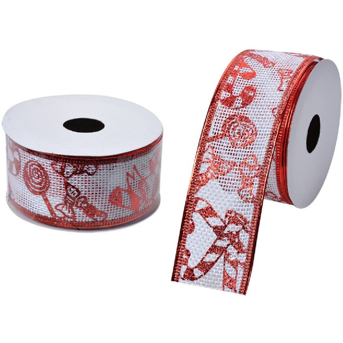 Clayre & Eef LI0126 Ribbon White Red 3.8 cm x 2.7 m Synthetic Country Style