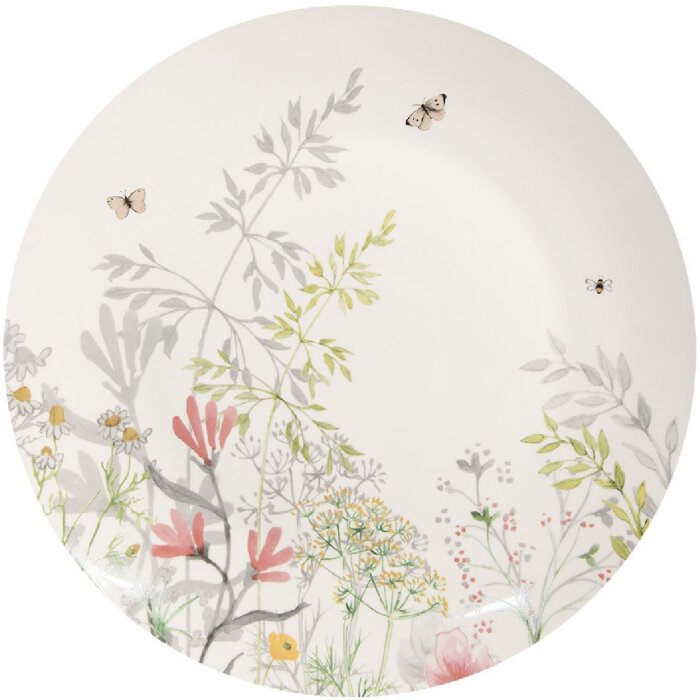 Clayre & Eef Large Plate Botanical Porcelain White Ø 26x2 cm