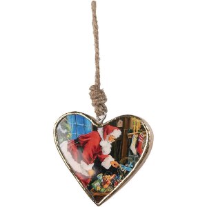 Clayre & Eef 6H2386M Pendant Heart Red Brown 10x2x10 cm Wood