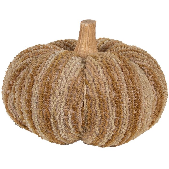 Clayre & Eef 65434 Decorative Pumpkin Brown Beige Polyester Ø 20x14 cm Country Style