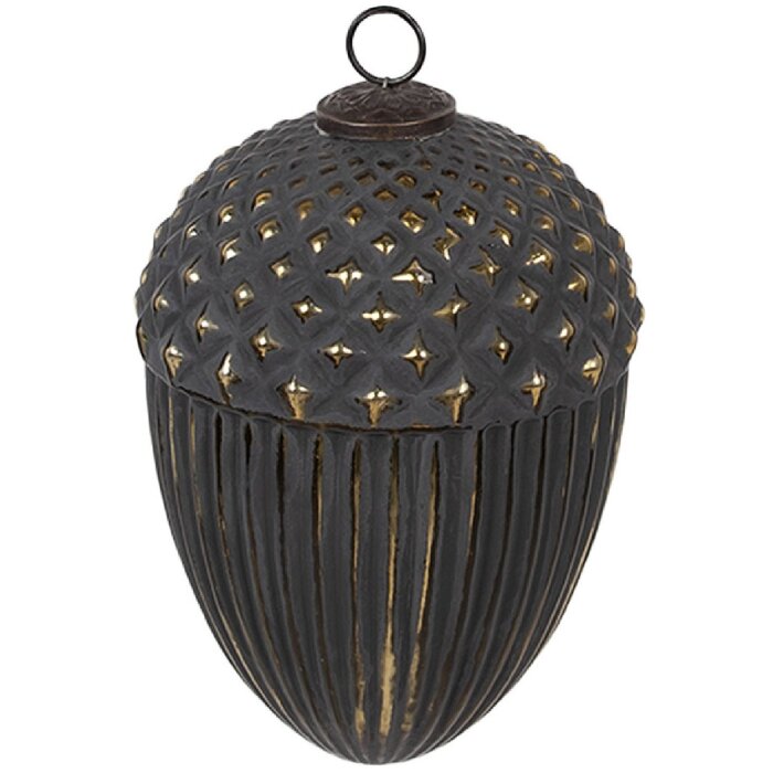 Clayre & Eef 6GL4528L Christmas bauble black gold 15x21 cm glass baroque