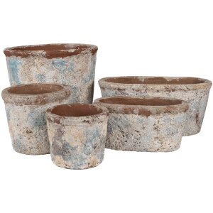 Clayre & Eef Flower Pot Beige Green Ø 14x12 cm Country Style