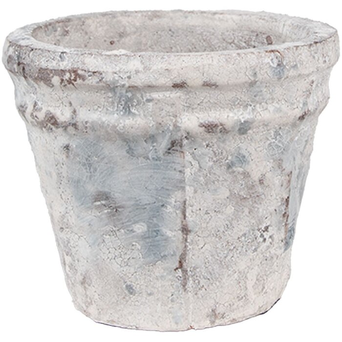 Clayre & Eef 6TE0520S Flower Pot Terracotta White Blue Ø 10x8 cm Country Style