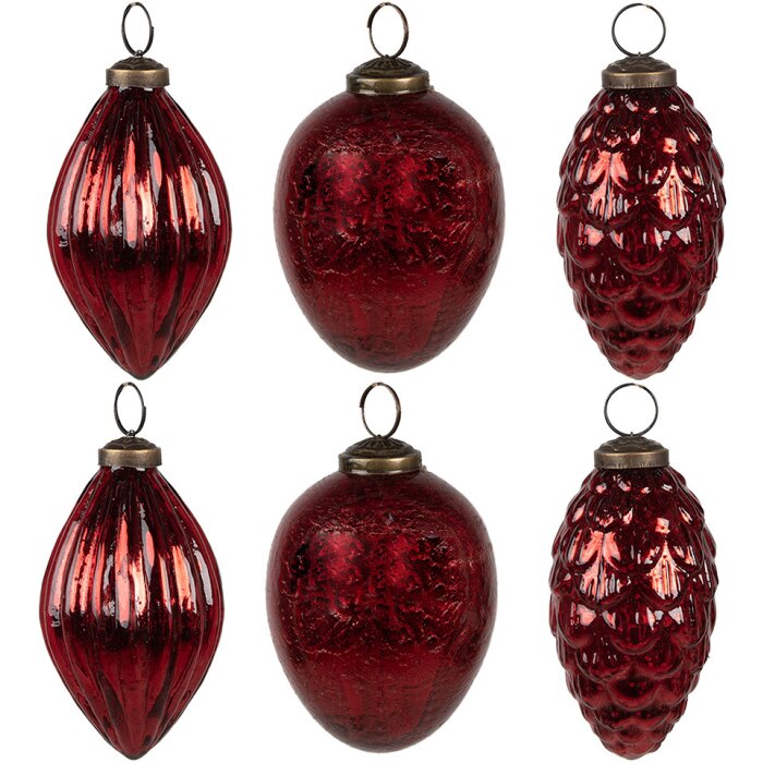 Clayre & Eef 6GL4507 Christmas bauble set red 24x23x9 cm Ø 5x10 cm