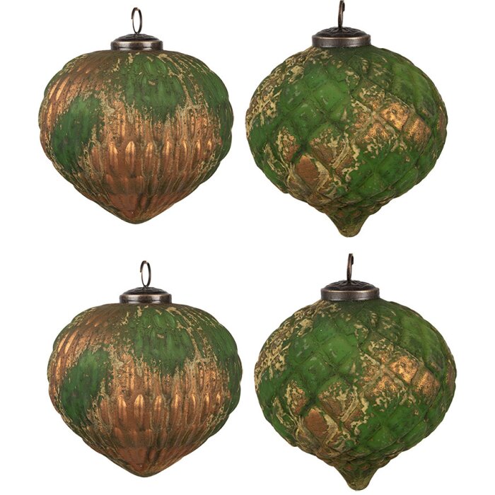 Clayre & Eef 6GL4509 Christmas bauble set 4 green gold 27x26x13 cm Ø 15x15 cm