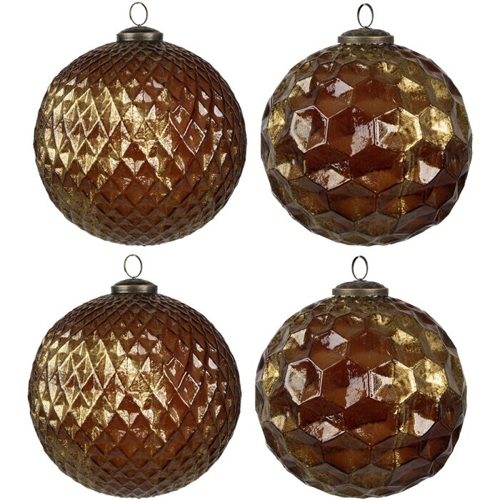 Clayre & Eef 6GL4511 Christmas Tree Bauble Brown Gold Ø15cm Set of 4