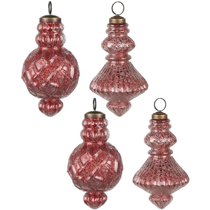 Clayre & Eef 6GL4512 Christmas bauble set 4 red glass 29x18x9cm Ø8x15cm