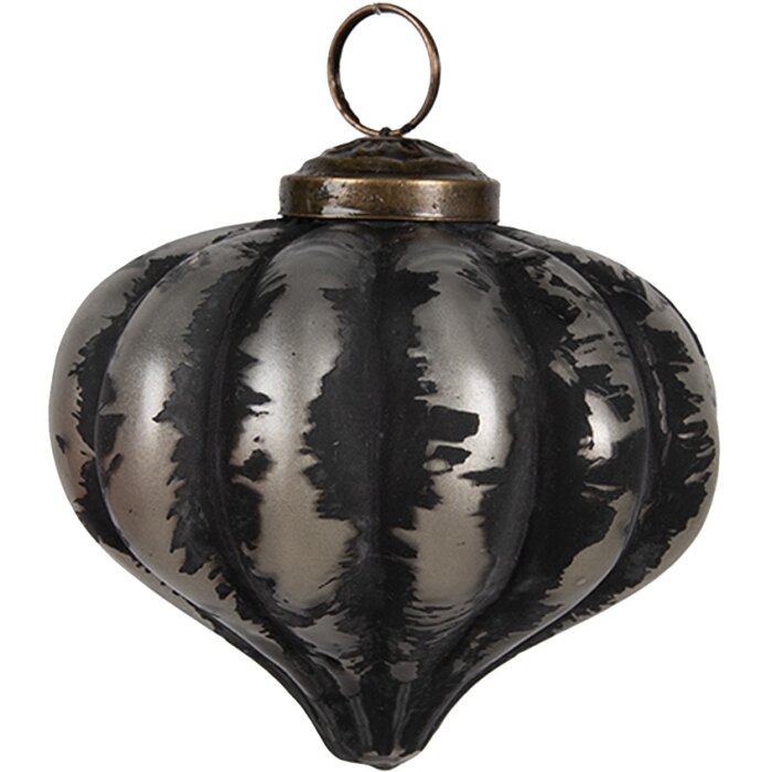 Clayre & Eef 6GL4691 Christmas Tree Bauble Glass Ø 8x8 cm Black Grey