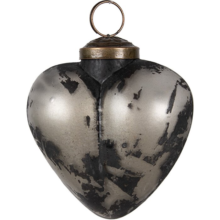 Clayre & Eef 6GL4692 Christmas tree bauble heart grey black 8x4x8 cm