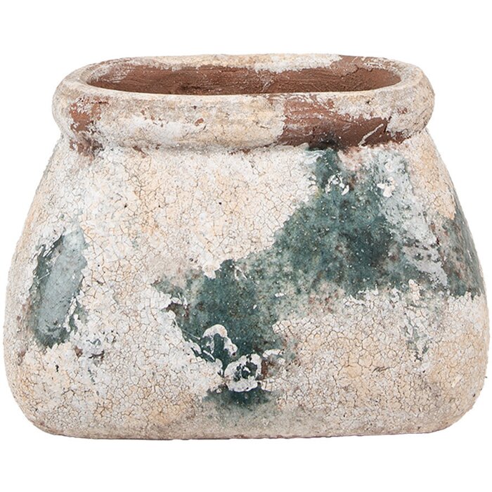 Clayre & Eef 6TE0536M Flower Pot Beige Green 20x14x13 cm Country Style