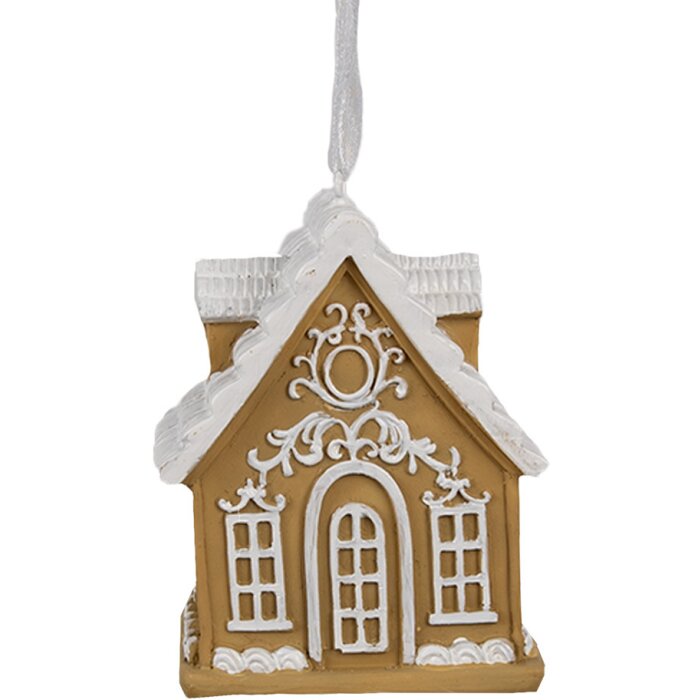 Clayre & Eef 6PR4213 Decoration Pendant House Brown White 6x4x7 cm