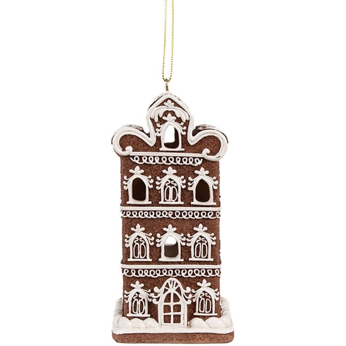 Clayre & Eef 6PR4360 Decoration pendant gingerbread house with LED 6x6x12 cm