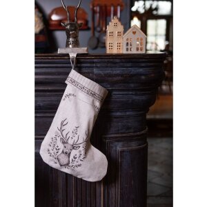 Clayre & Eef GTW203 Christmas Stocking Beige Brown Cotton 30x1x40 cm