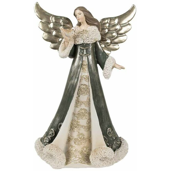 Clayre & Eef 6PR3959GG Angel Figurine 16x9x25 cm Grey/Green