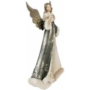 Clayre & Eef 6PR3959GG Angel Figurine 16x9x25 cm Grey/Green