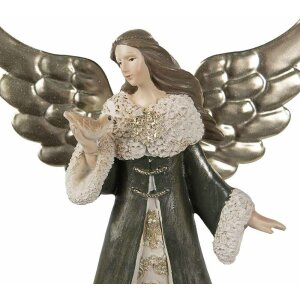 Clayre & Eef 6PR3959GG Angel Figurine 16x9x25 cm Grey/Green