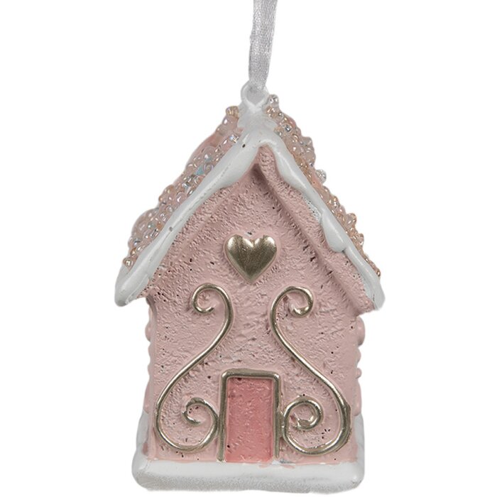 Clayre & Eef 6PR4211 Christmas tag Pink house 4x4x6 cm