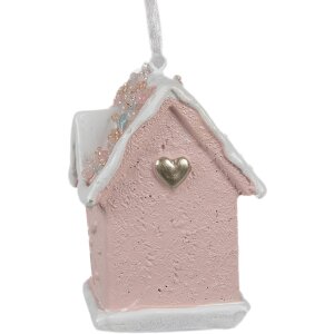 Clayre & Eef 6PR4211 Christmas tag Pink house 4x4x6 cm