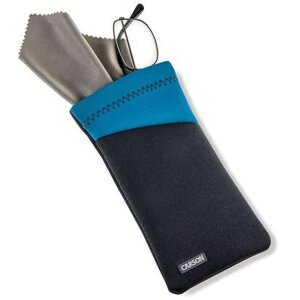 Carson neoprene glasses bag with microfibre cloth grey blue