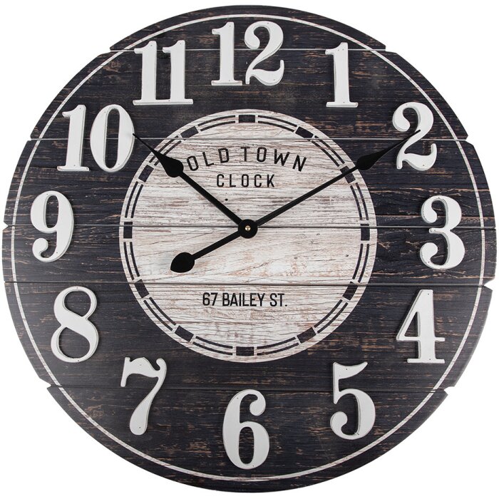 Clayre & Eef 5KL0240 Wall Clock Black White Wood Ø 59x5 cm Country Style