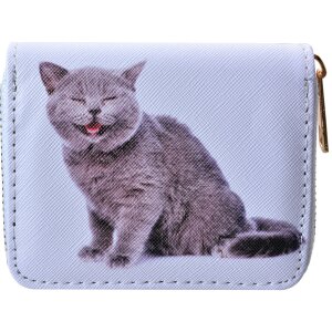 Juleeze JZWA0227 Purse 11x9 cm White Grey PU Wallet with Cat